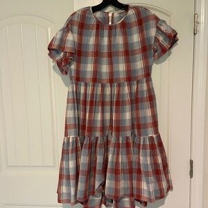 Ulla Johnson Cotton, Flutter-sleeve, Cotton, Plaid, MIDI Dress